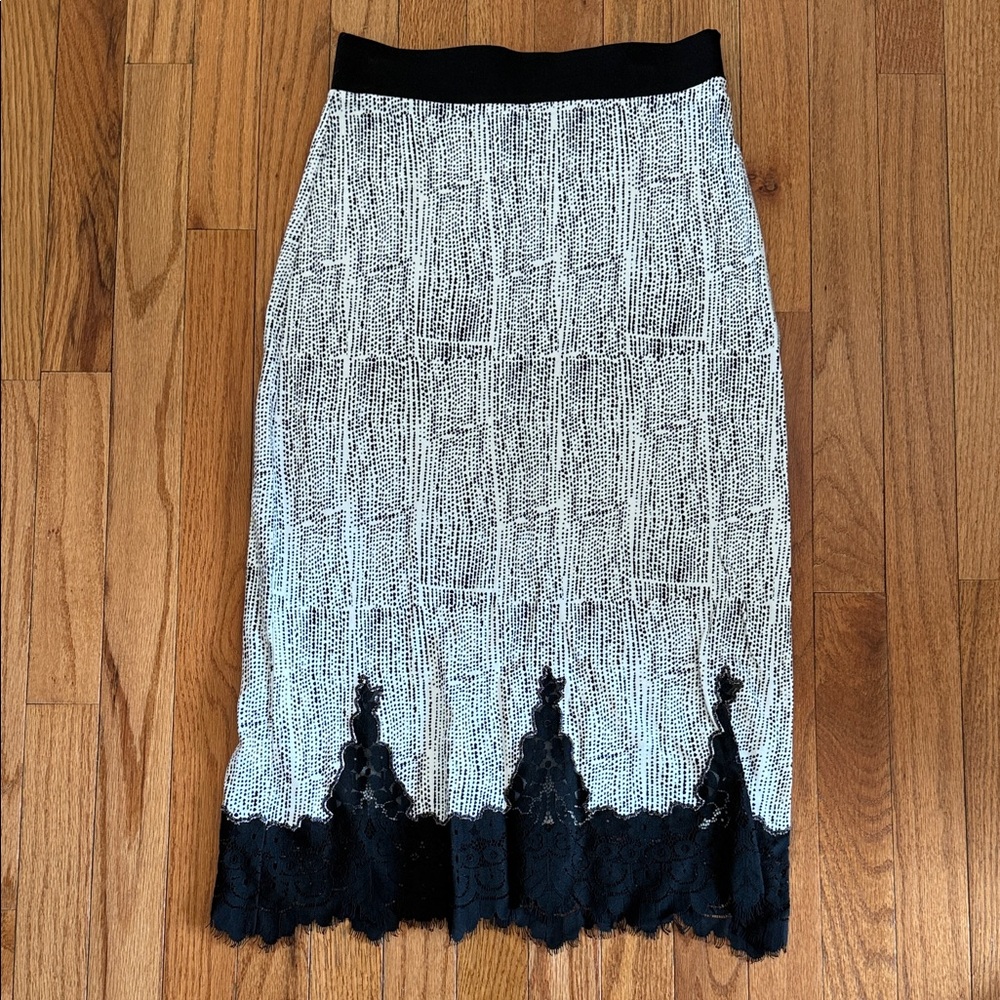 H&M Black and White Pencil Skirt with Lace Detail